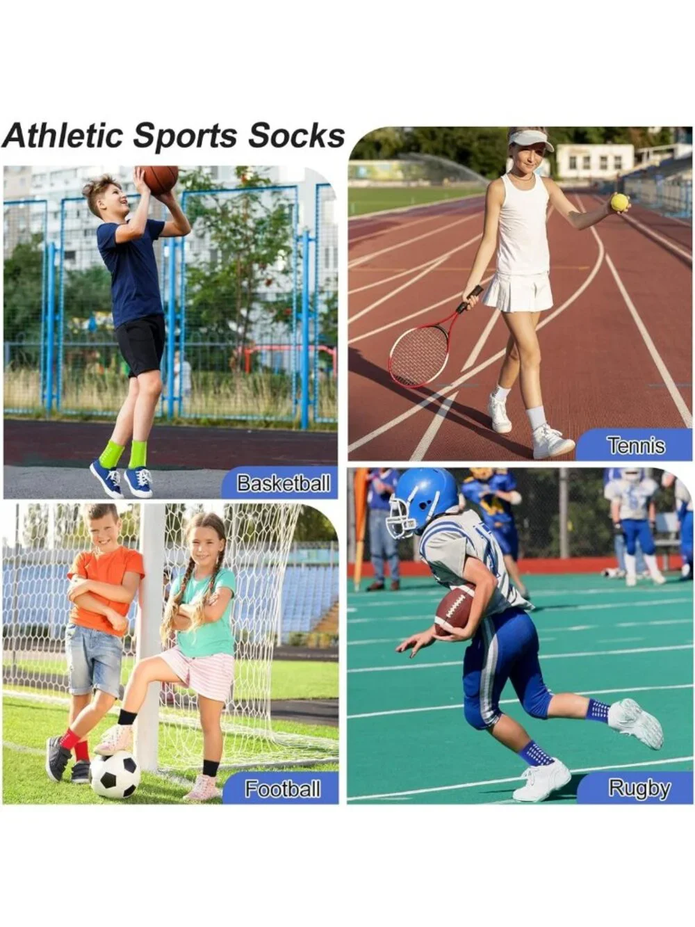 5 Pairs Kids Non-Slip Soccer Socks - Cushioned Athletic Sports Grip Socks